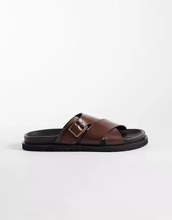 ASOS DESIGN cross over sandals in brown leather