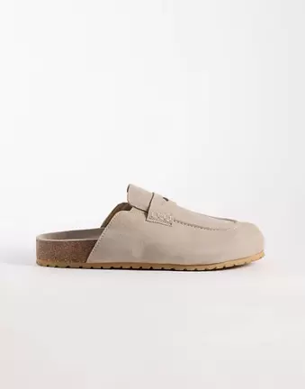 ASOS DESIGN penny loafer mule in stone suede