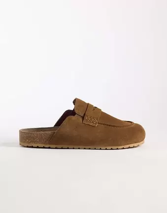 ASOS DESIGN penny loafer mule in tan suede