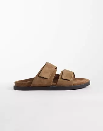 ASOS DESIGN two strap sandals in stone suede