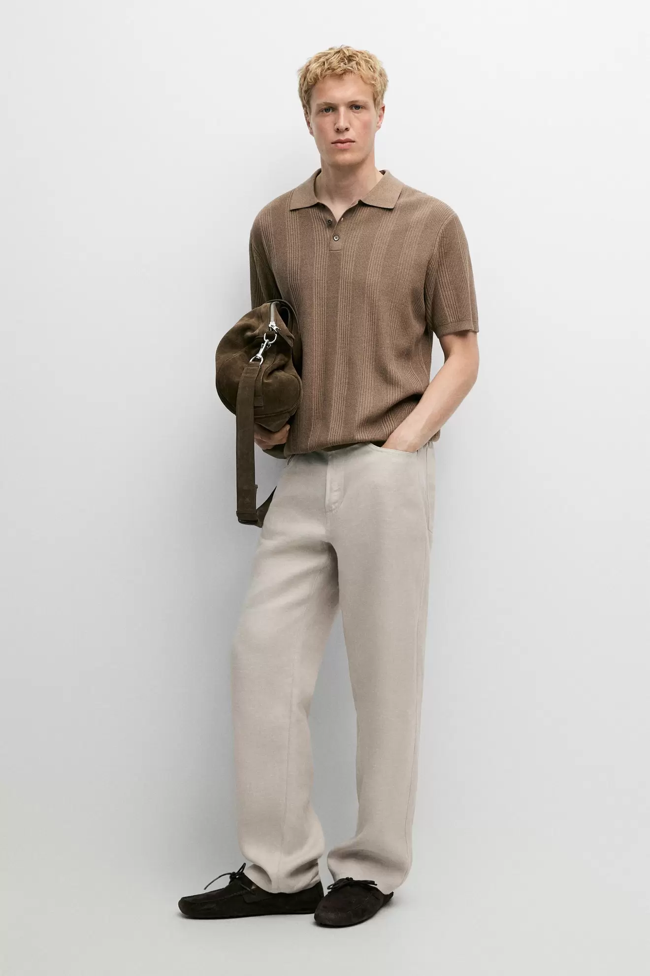 100% cotton textured striped knit polo shirt