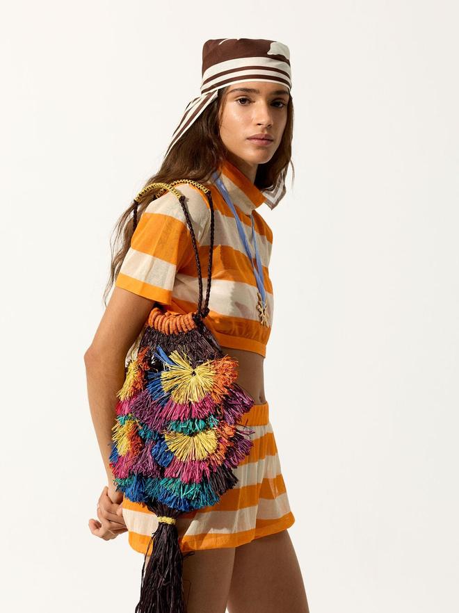 Multicolor straw shoulder bag