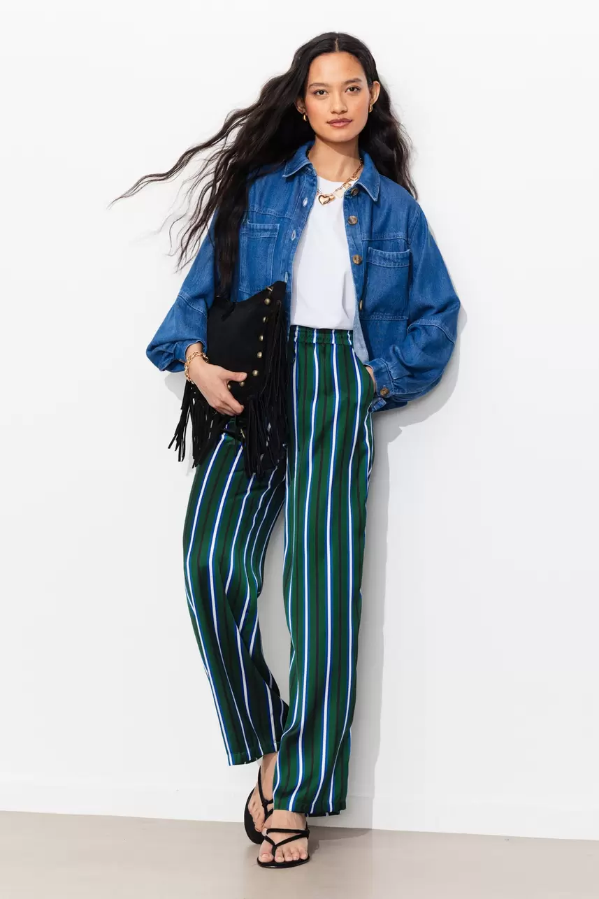 Wideleg striped satin trousers