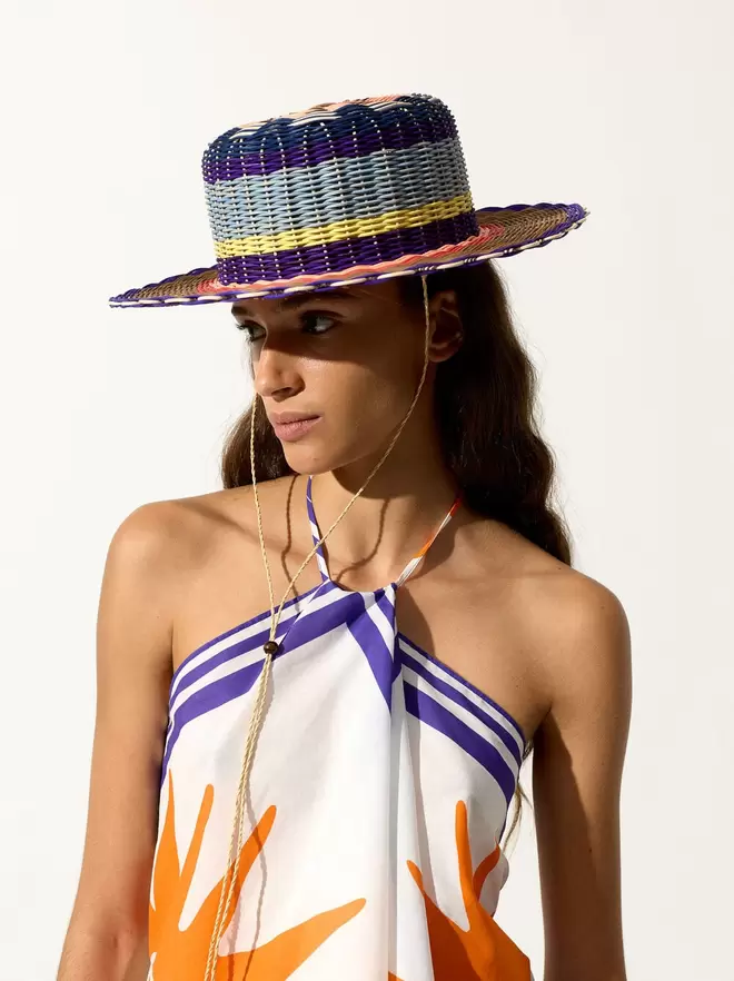 Multicolor striped straw hat