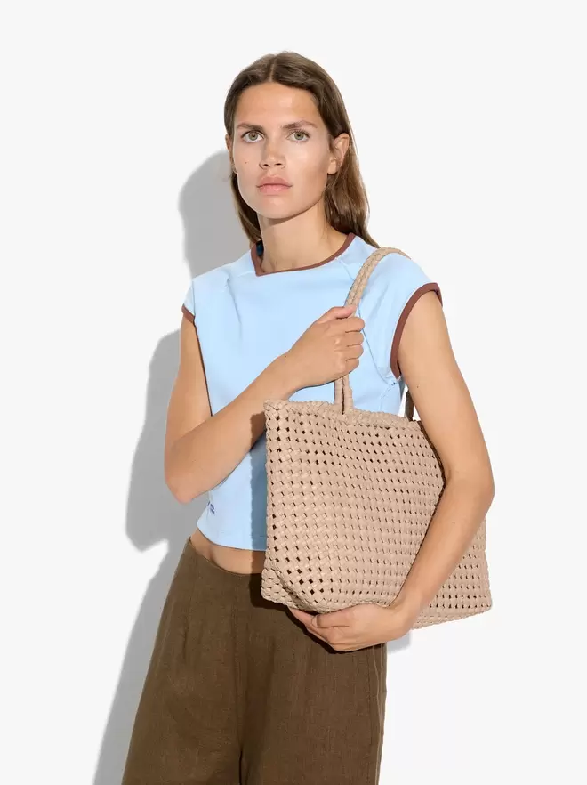 Woven leather shopper bag
