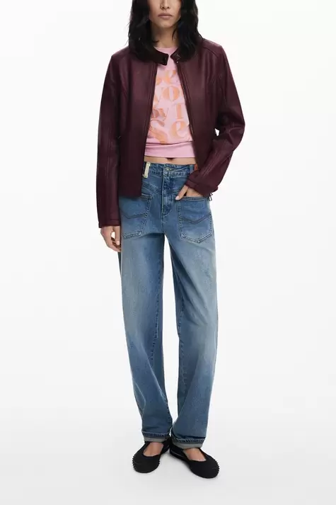 Combined faux leather jacket