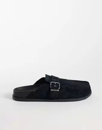 Tommy Jeans real suede mule sandals in black