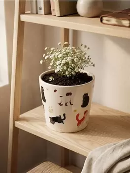 Virágcserép macska mintával