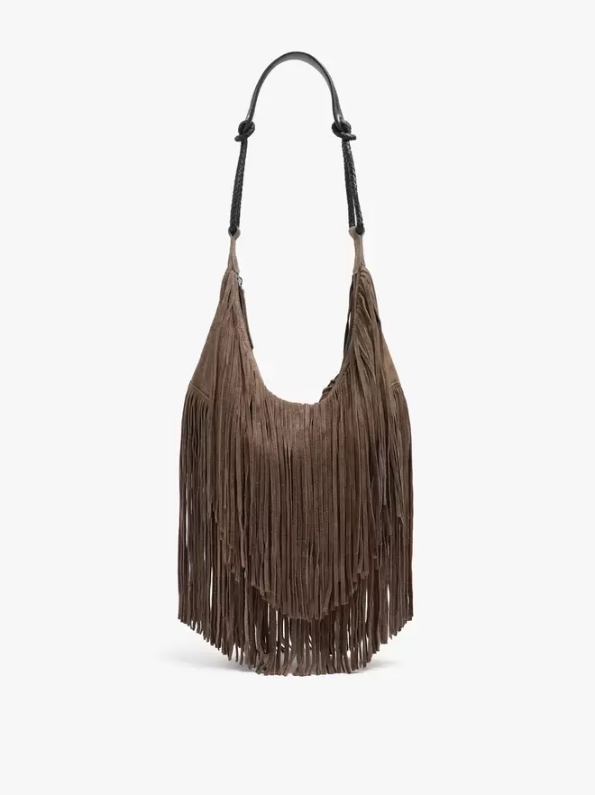 Shoulder bag of leather with fringes