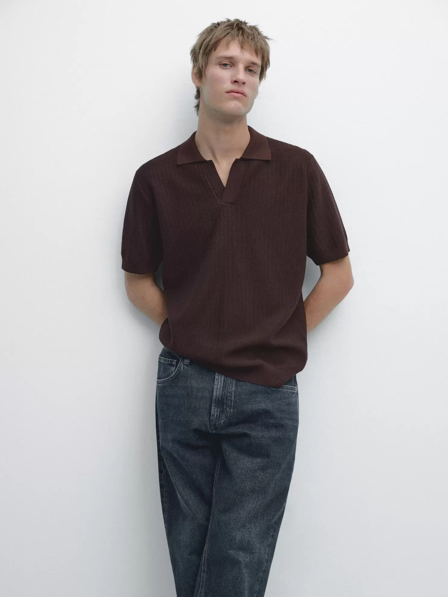 Jacquard knit polo sweater