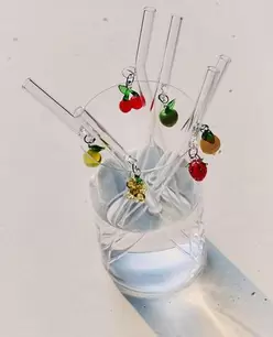 PACK OF FRUIT BOROSILICATE GLASS STRAWS (PACK OF 6) NAPKIN, SALT AND PEPPER SHAKERS CUTLERY SET WITH ACRYLIC HANDLE (SET OF 4) EARTHENWARE DESSERT PLATE WITH FRUIT DESIGN