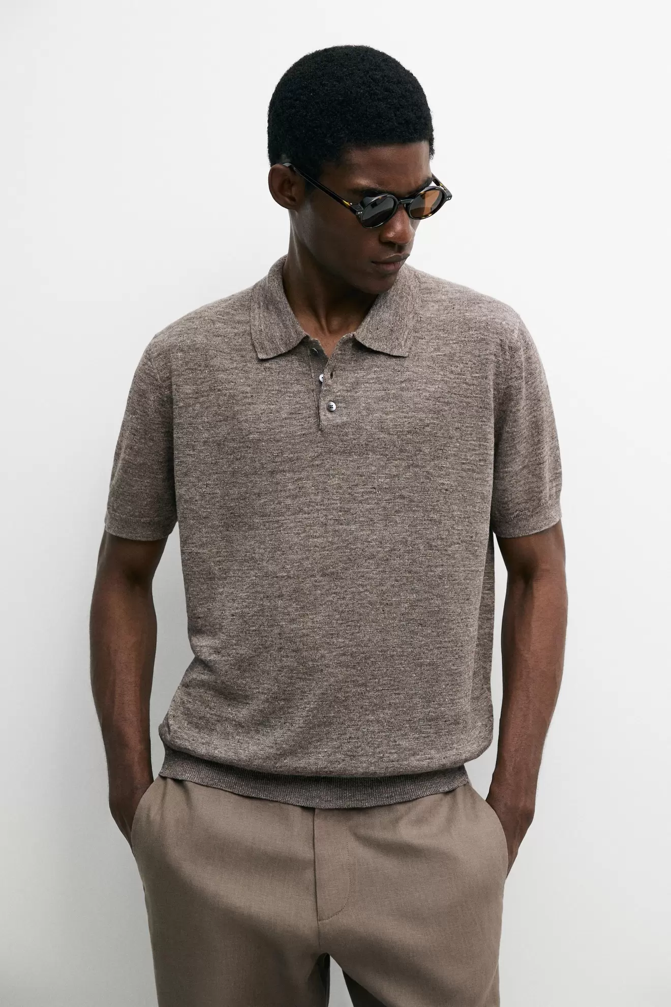 100% linen melange polo shirt