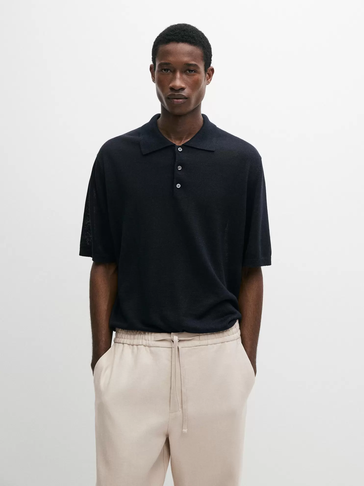 Linen knit polo sweater