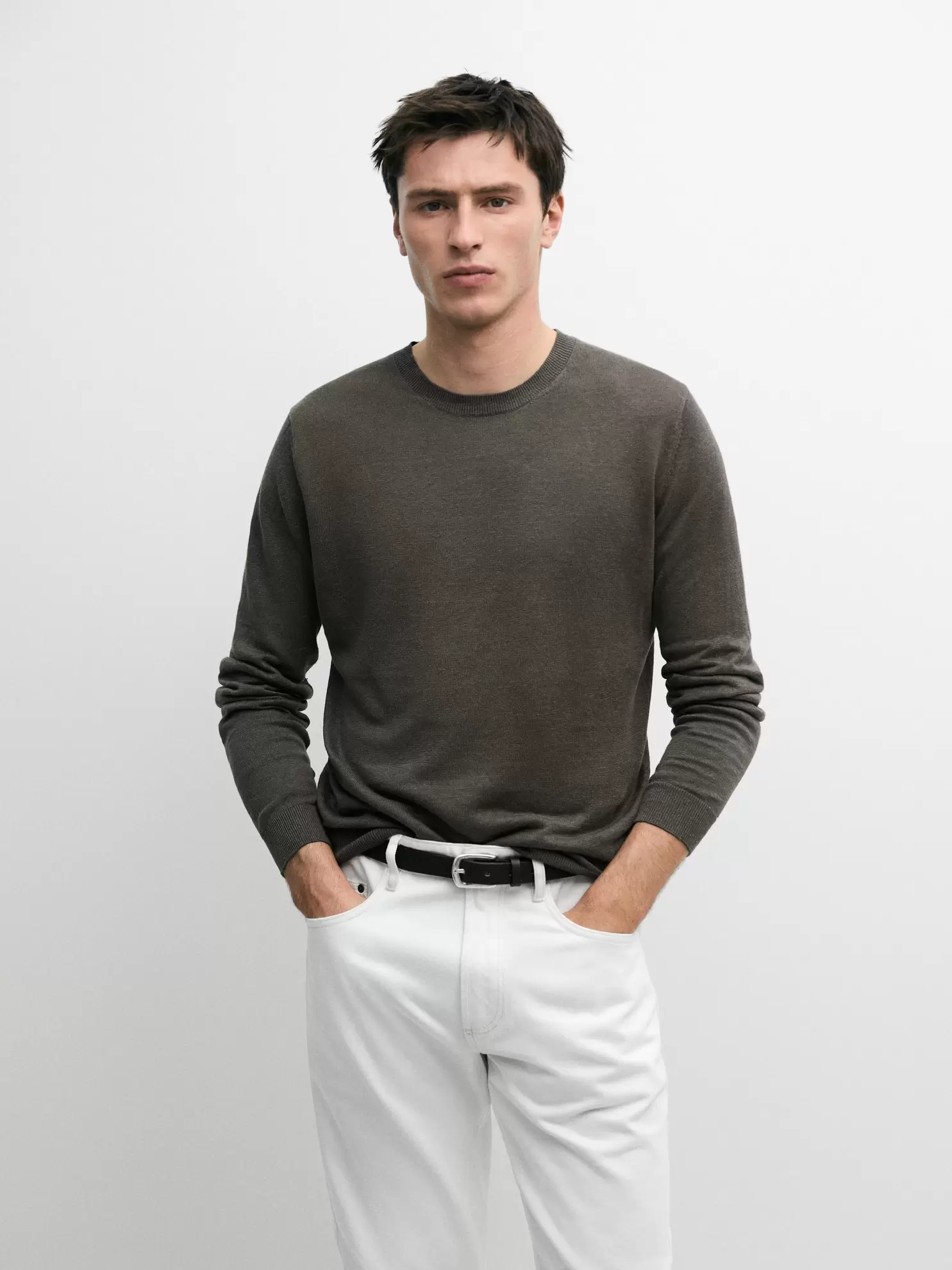 100% linen knit crew neck sweater
