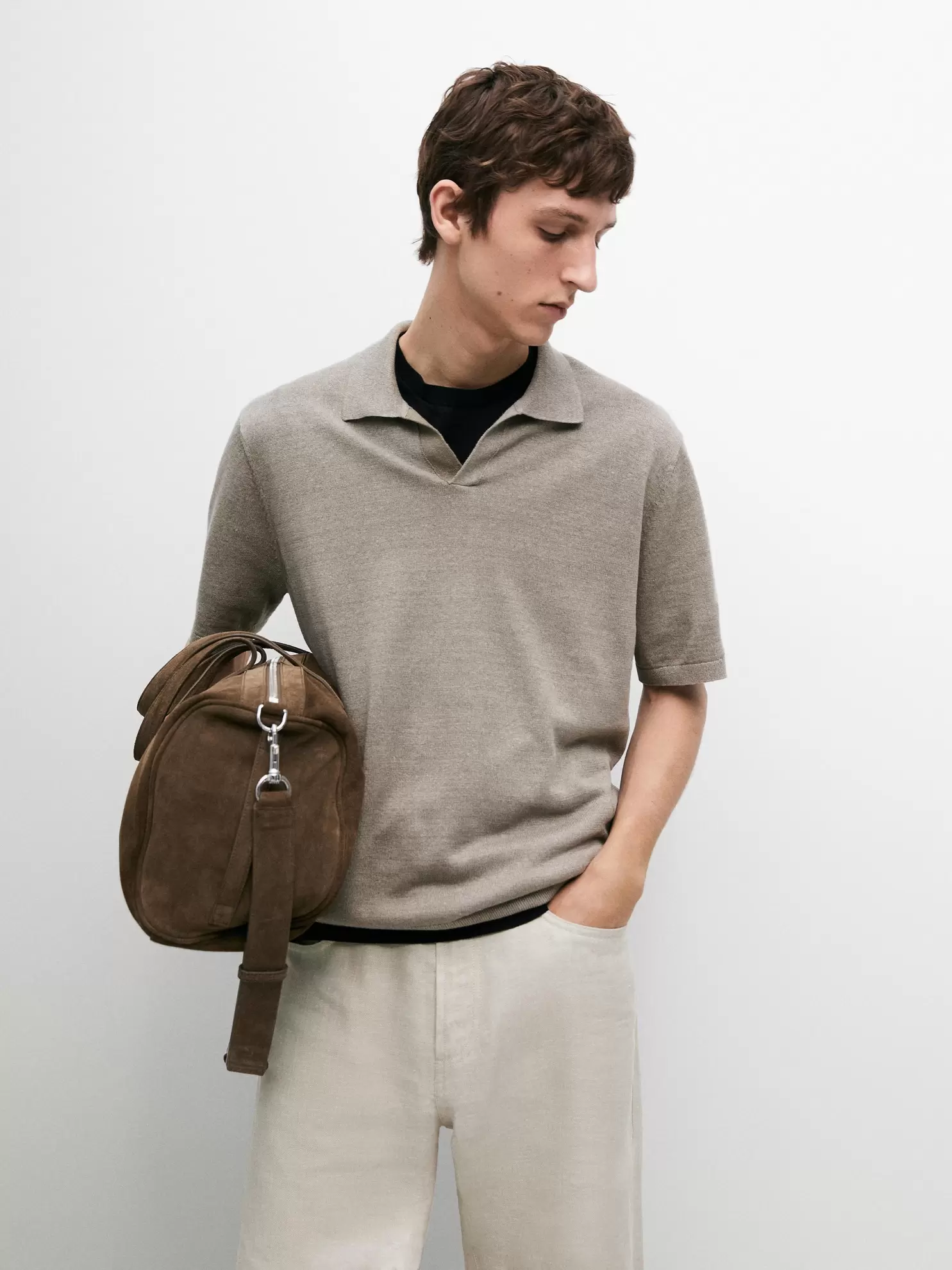 Linen V-neck polo sweater