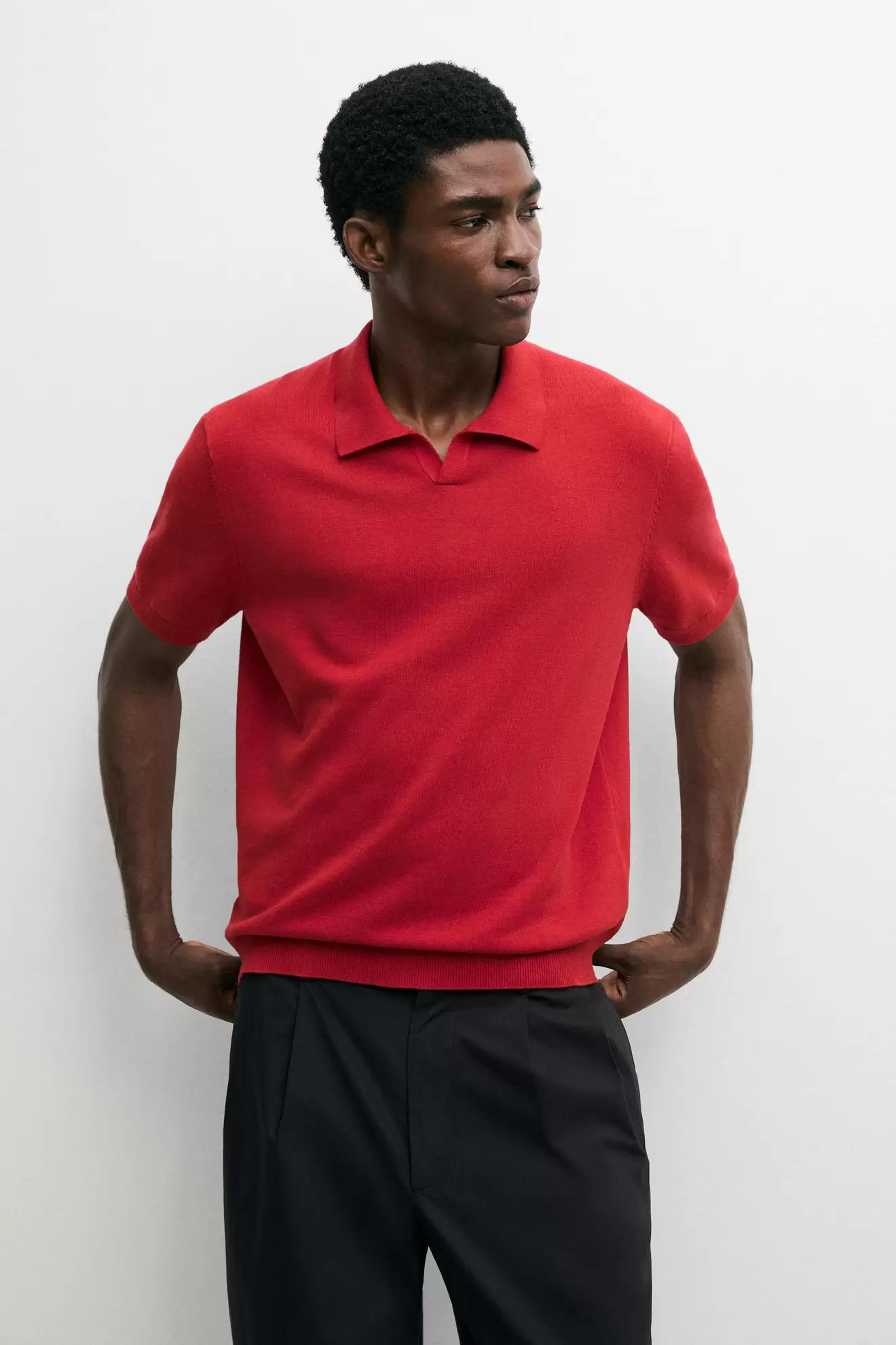 Cotton blend V-neck polo shirt