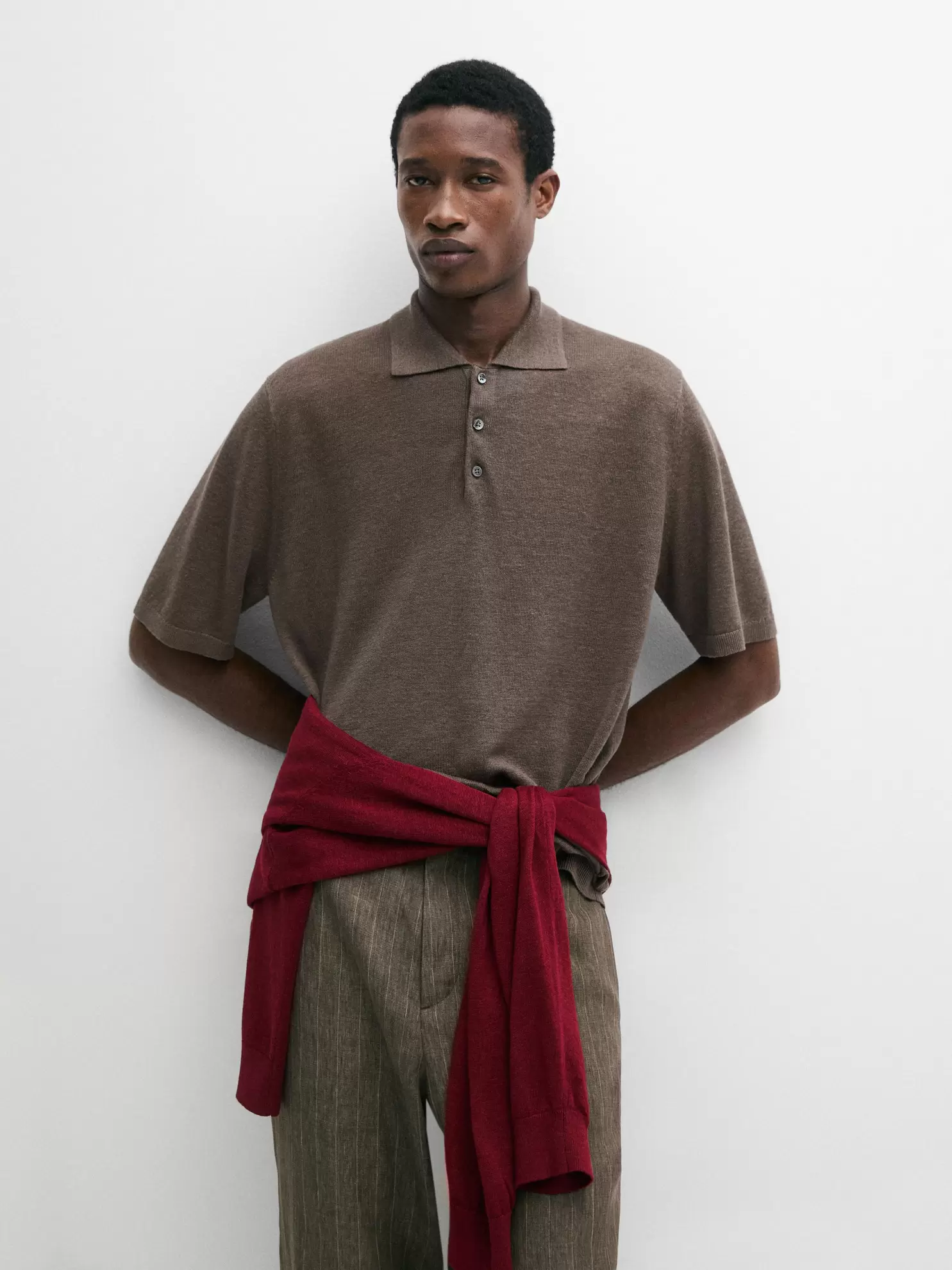 Linen knit polo sweater