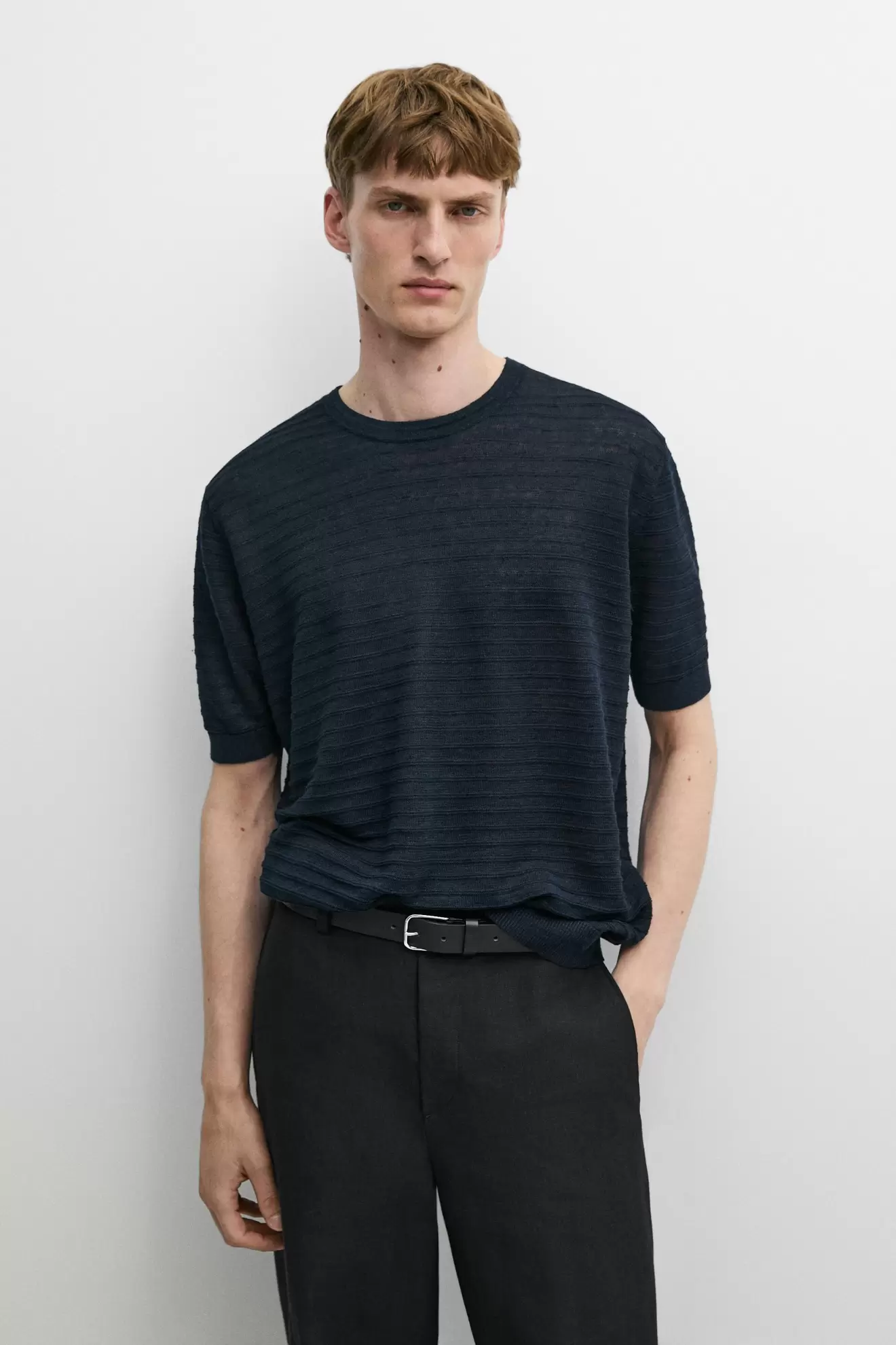 100% linen short sleeve knit sweater