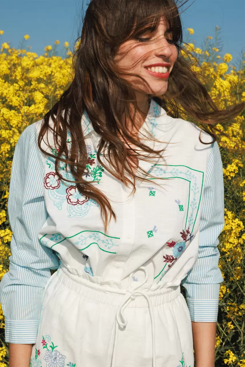 Striped embroidered blouse