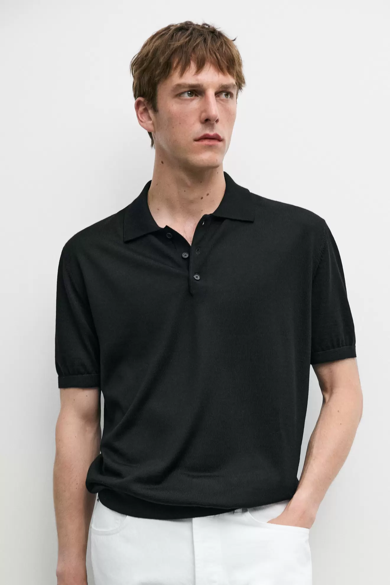 Wool blend knit polo shirt