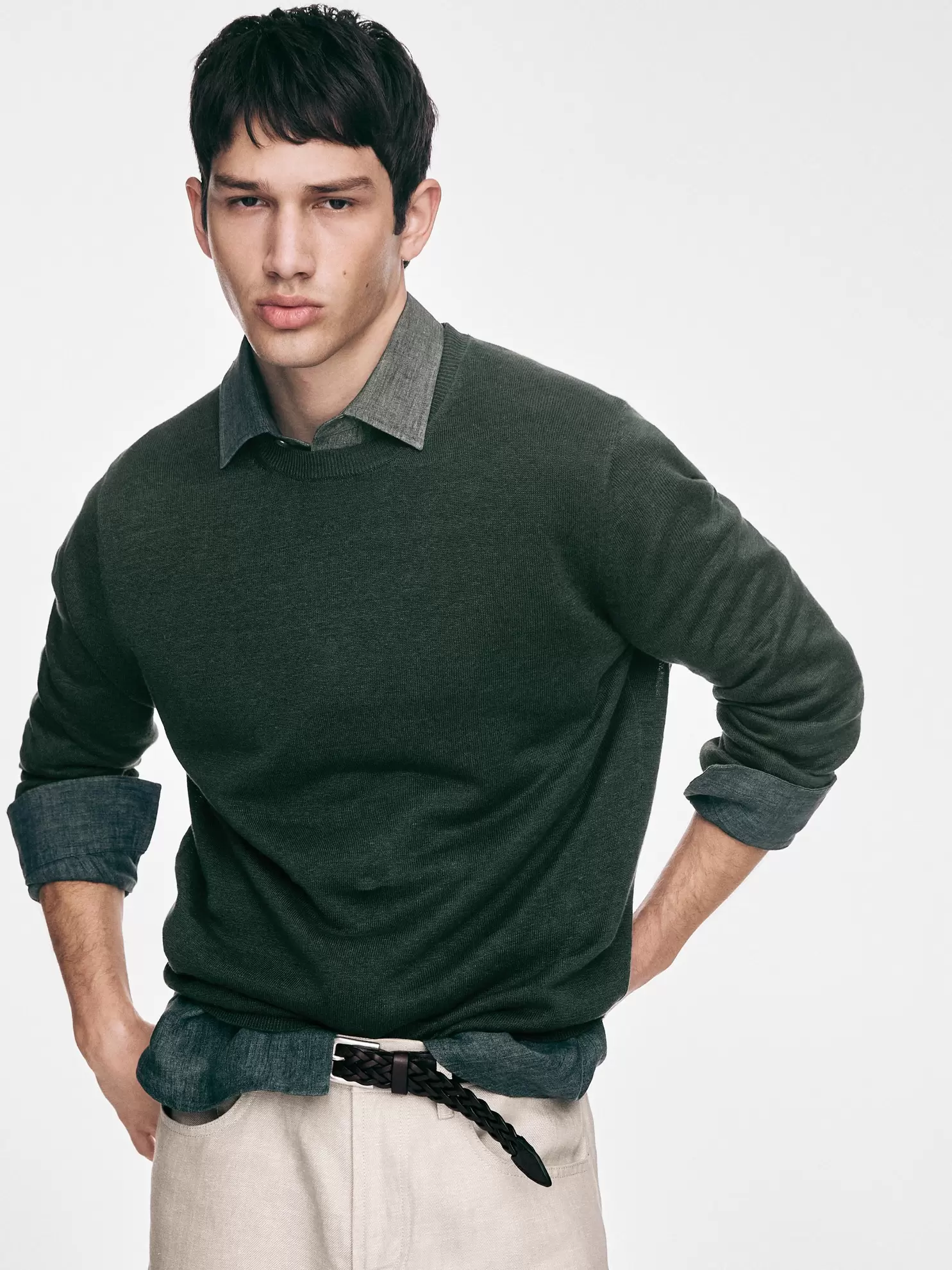 100% linen knit crew neck sweater