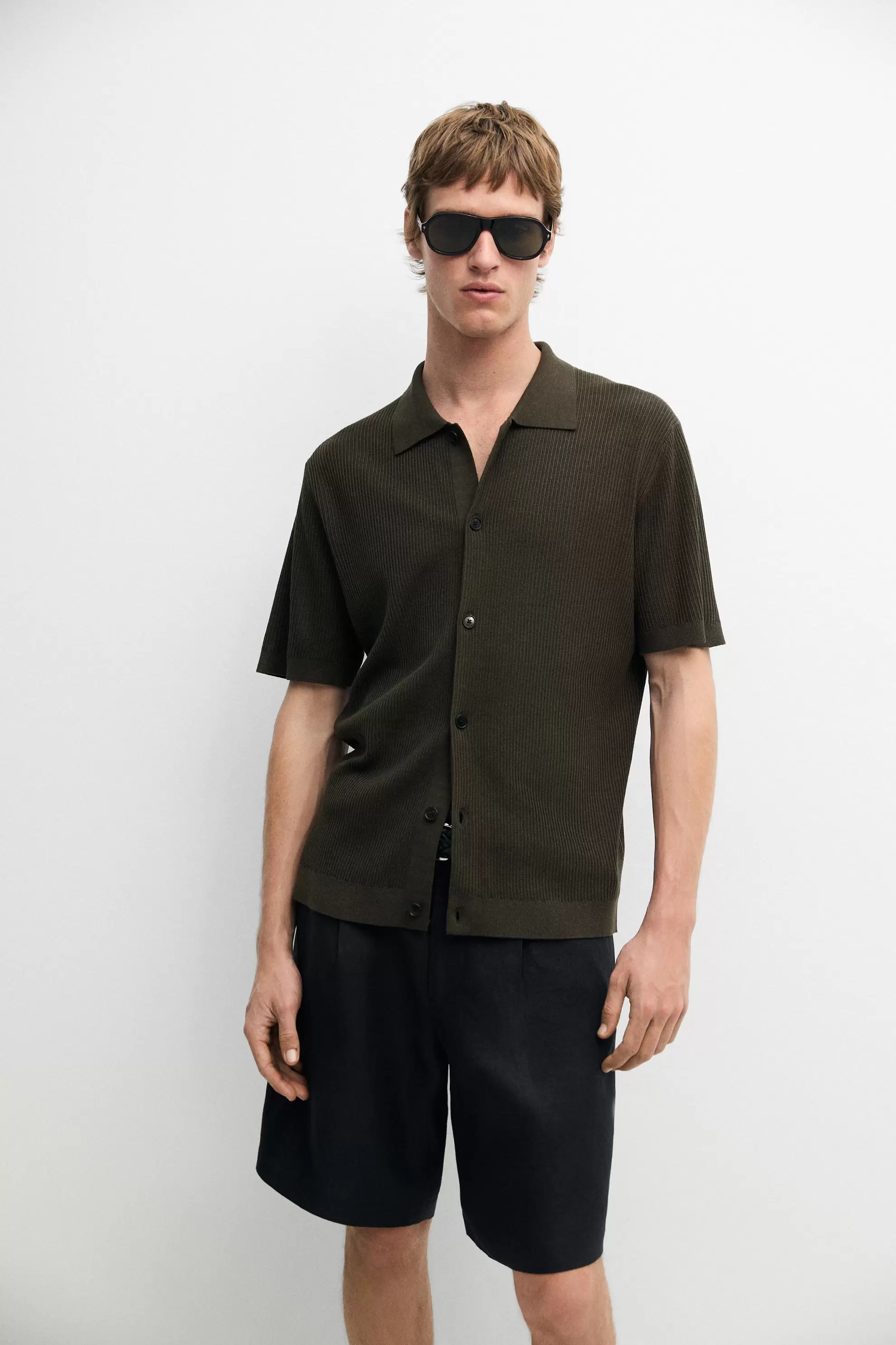 Cotton blend polo shirt with button detail