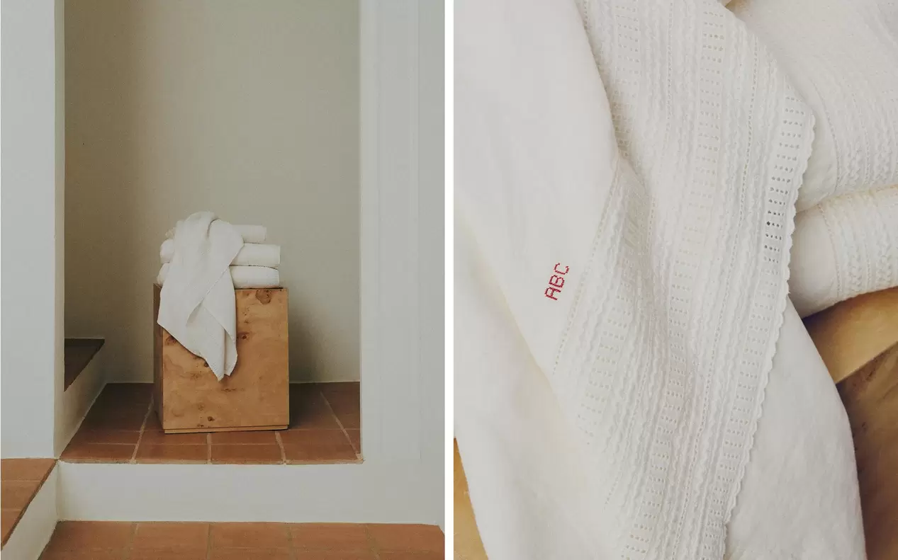 TOWEL WITH EMBROIDERED LINEN BORDER