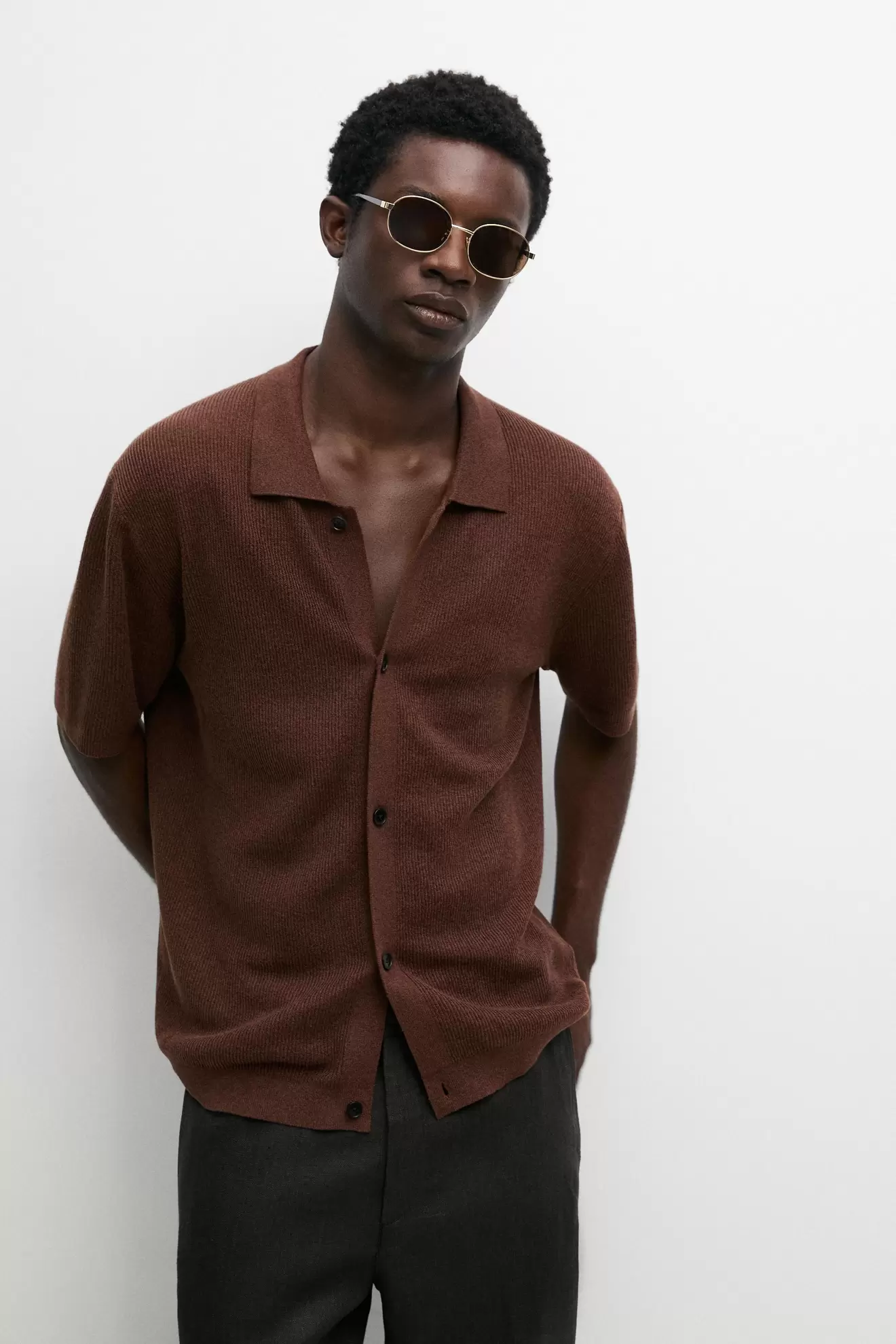Linen blend knit shirt-collar polo