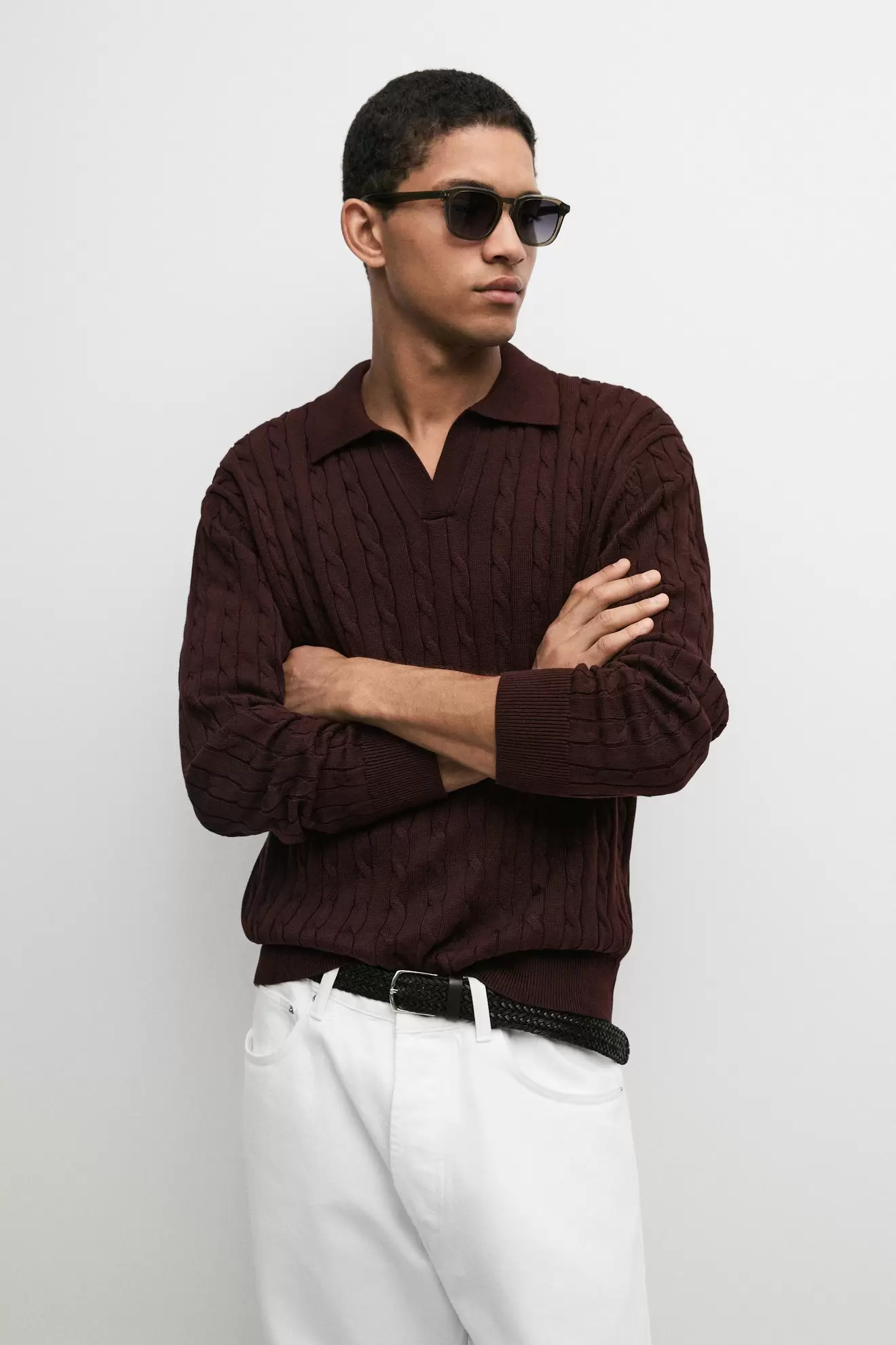100% Cotton Cable-Knit Polo Sweater