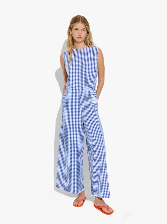 Cotton jumpsuit with vichy squares