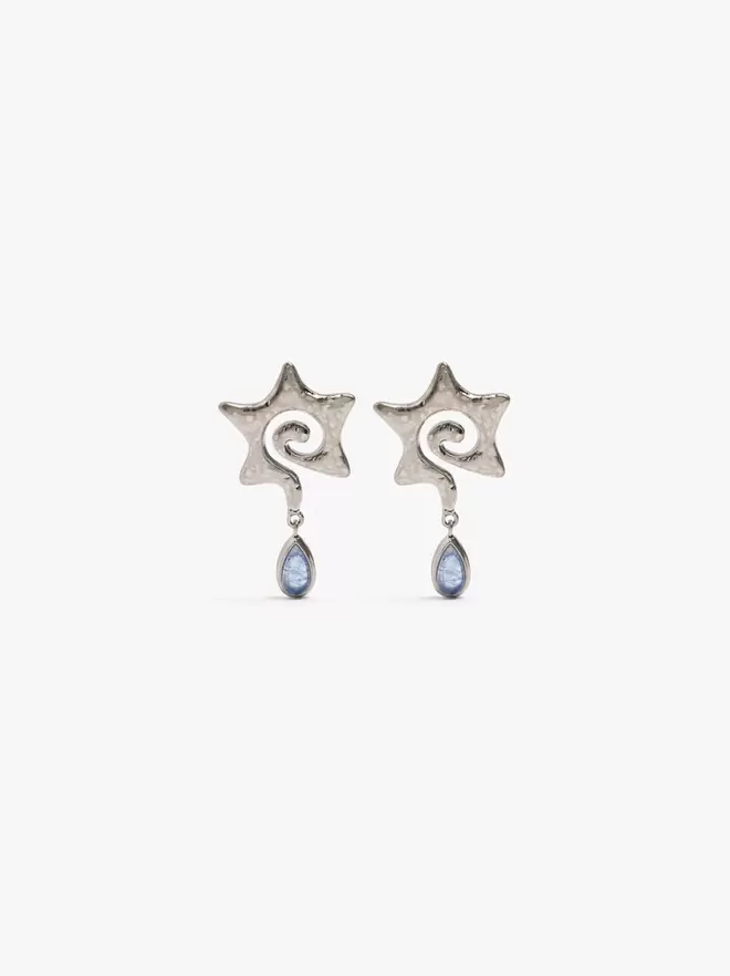 Star spiral earrings with drop pendant