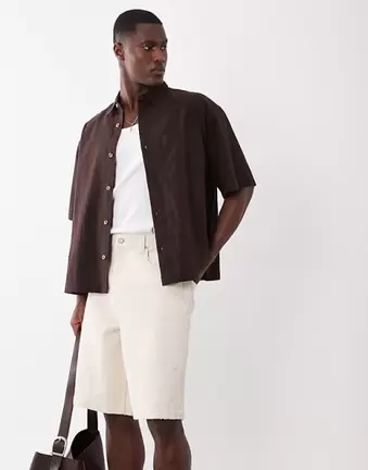 ASOS DESIGN textured bermunda denim jorts in ecru