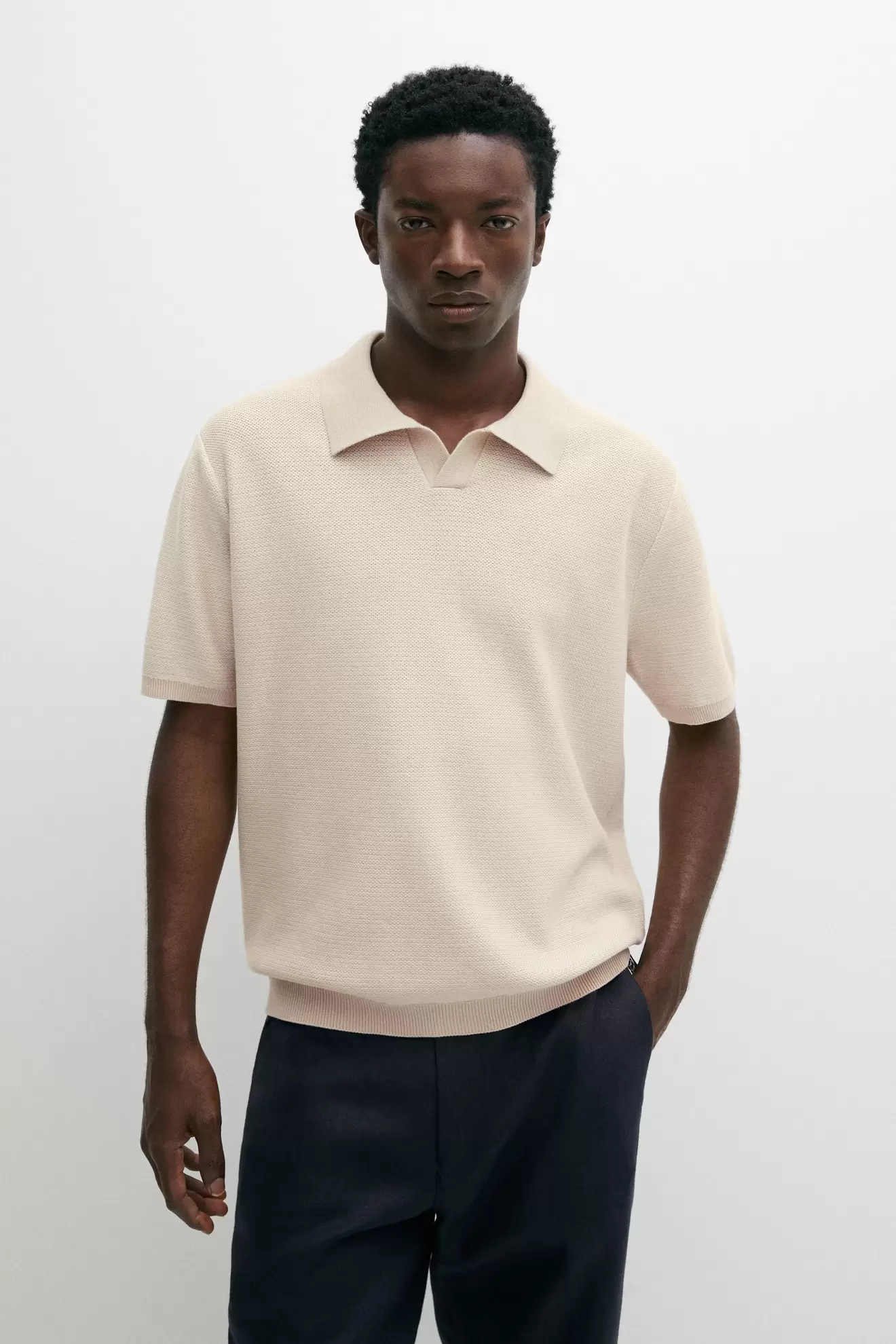 100% cotton contrast knit polo sweater