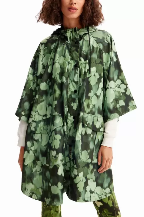 Hooded camo raincoat
