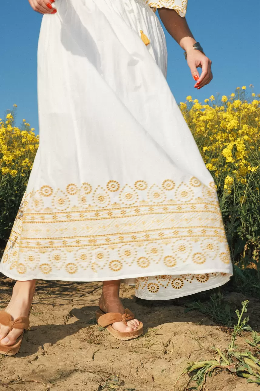 Embroidered flared long skirt