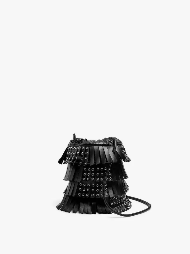 Crossbody bag with fringes and studs