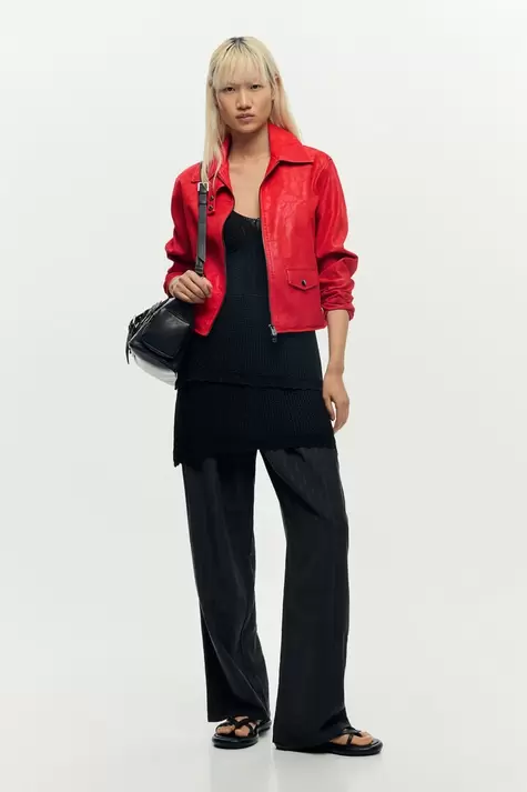 Red faux leather jacket