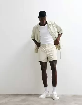ASOS DESIGN motionMAX™ four way stretch co-ord shorter length shorts in stone