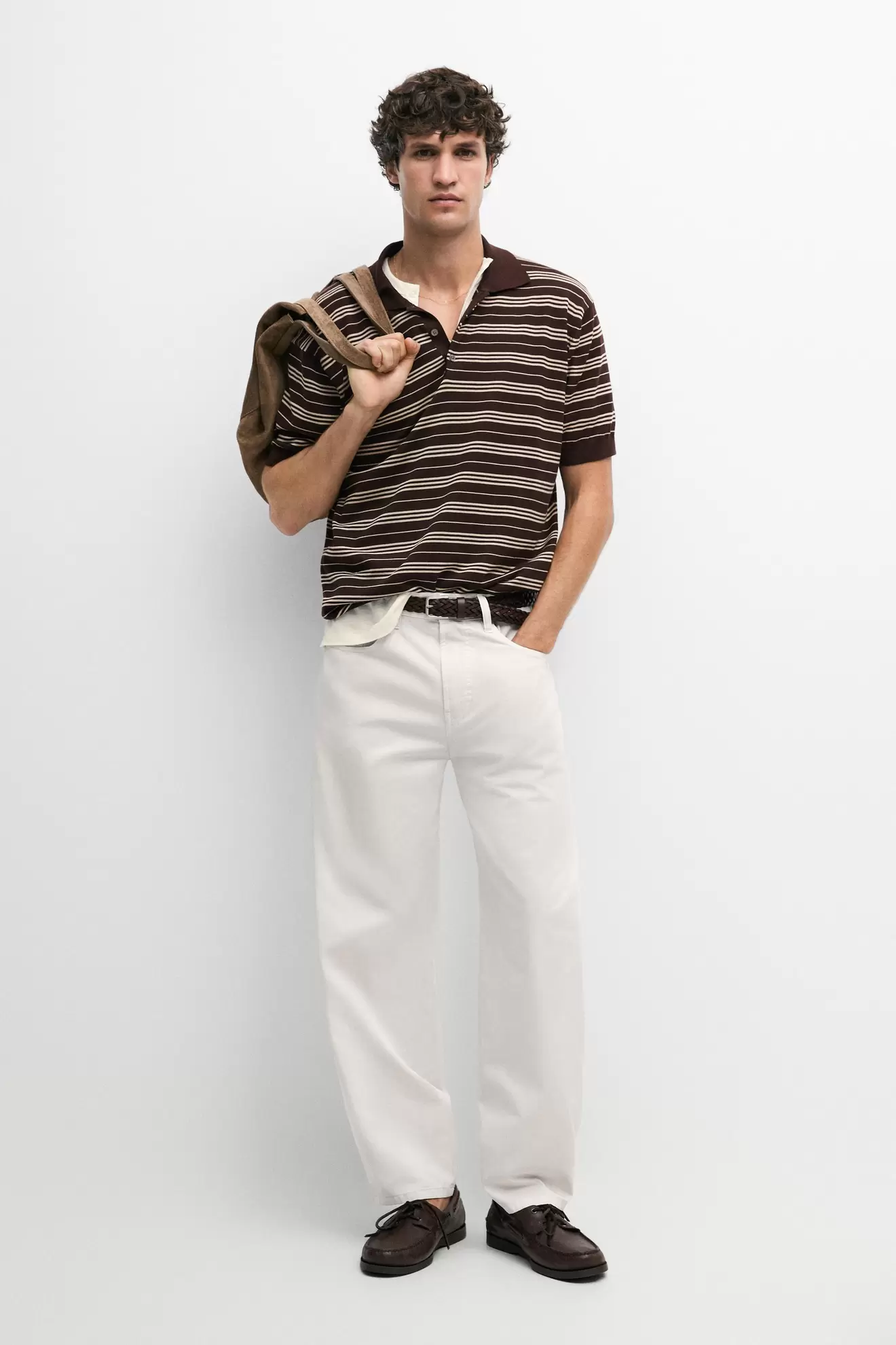100% Cotton Striped Knit Polo Sweater