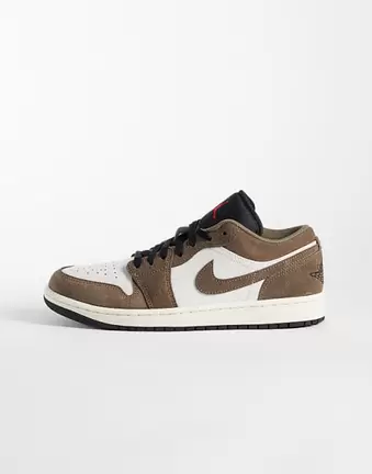 Nike Air Jordan 1 low trainers in off white and brown suede