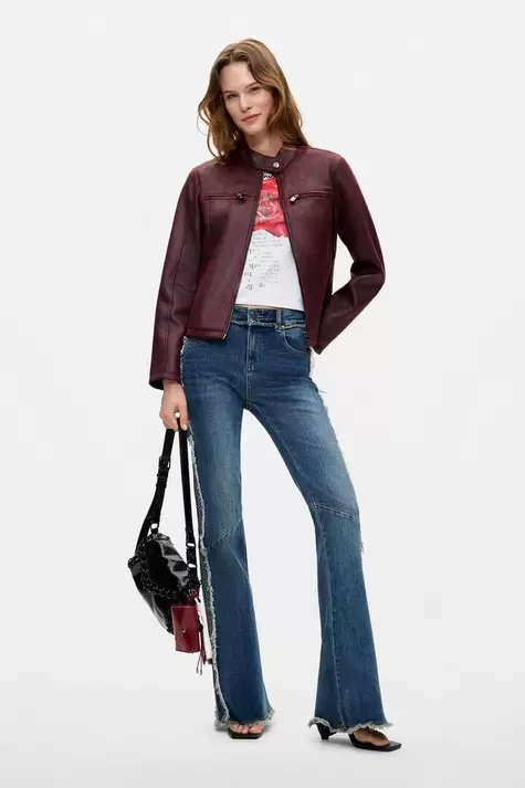 Jacket combined leather effect