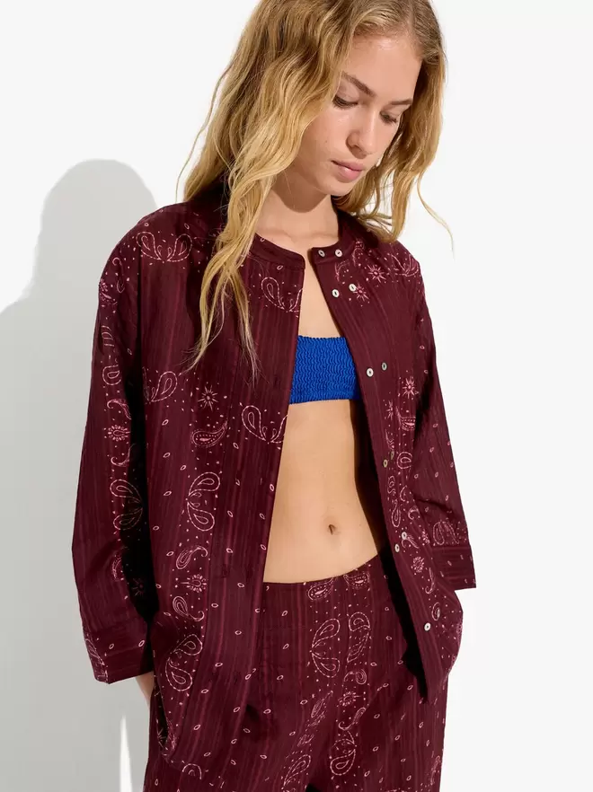 Printed shirt with mandarin collar 100% cotton