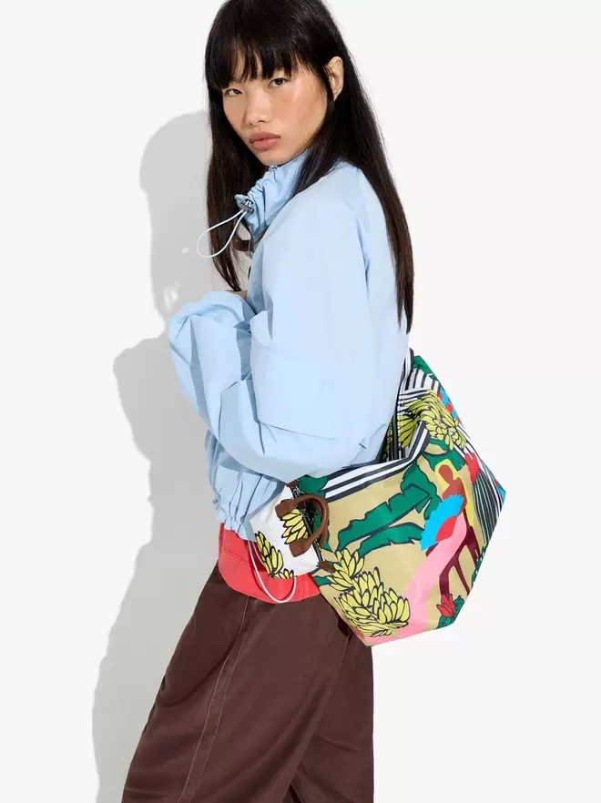 Printed nylon shoulder bag