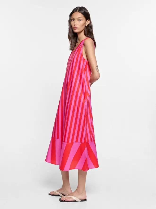 Dress with contrast stripes in 100% cotton