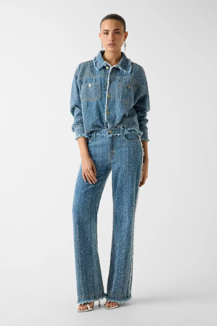 Wide-leg tweed jeans