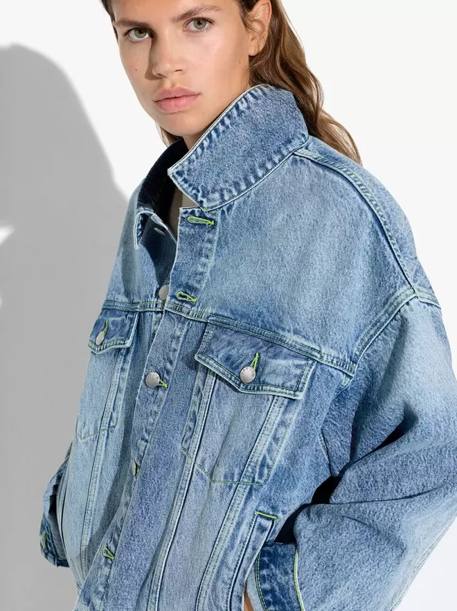 Washed-effect denim jacket 100% cotton