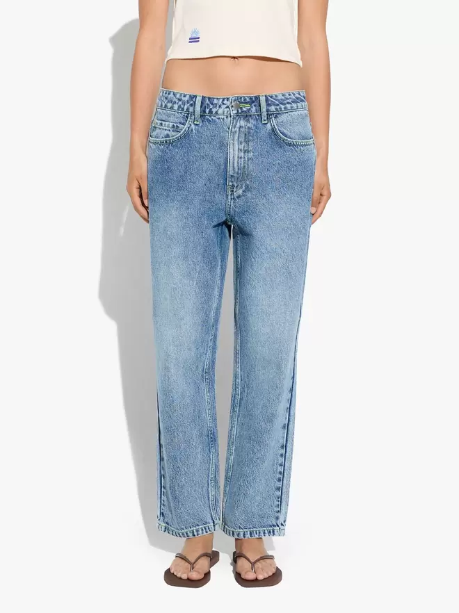 Washed-effect denim jeans 100% cotton