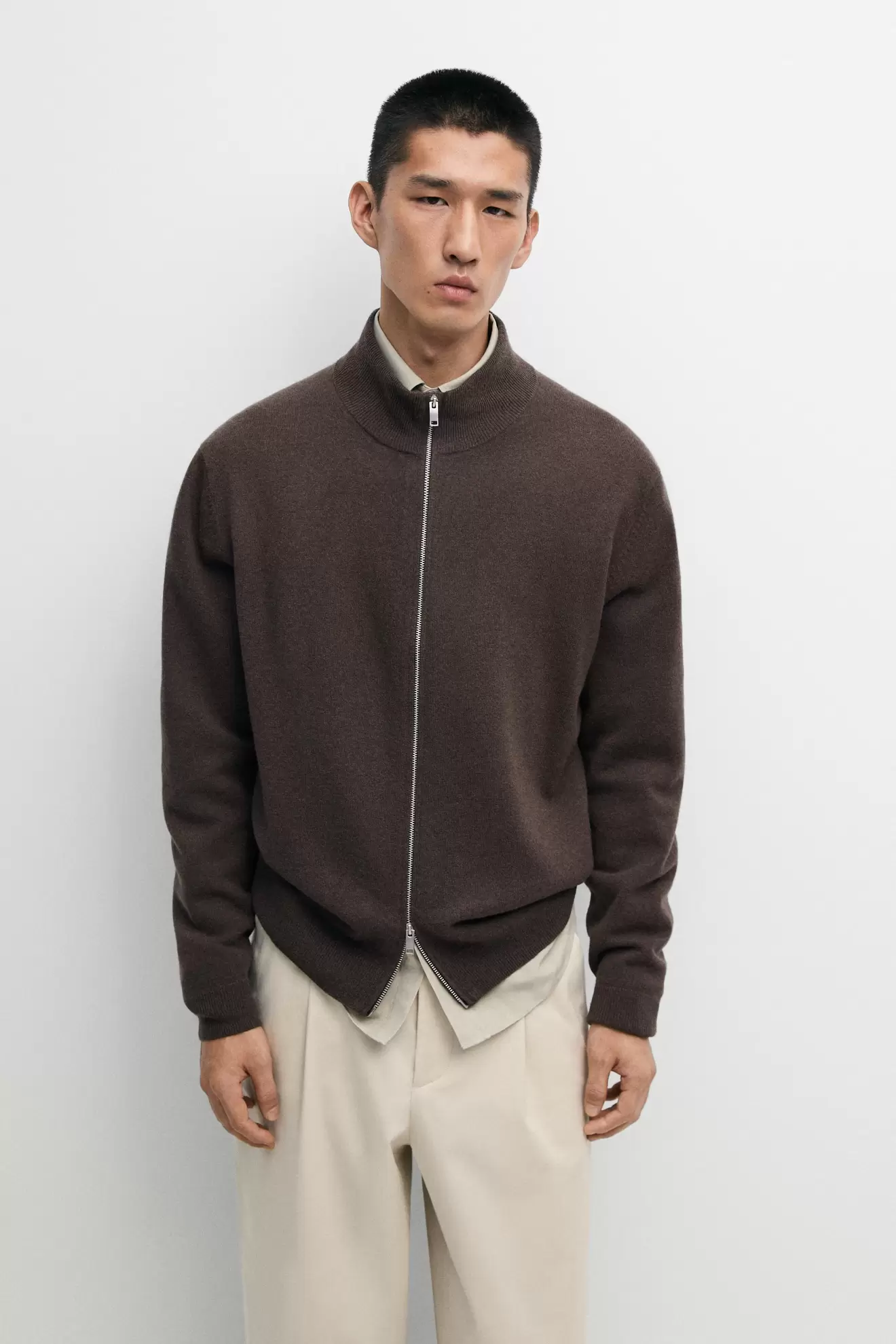 Wool blend zip-detail cardigan