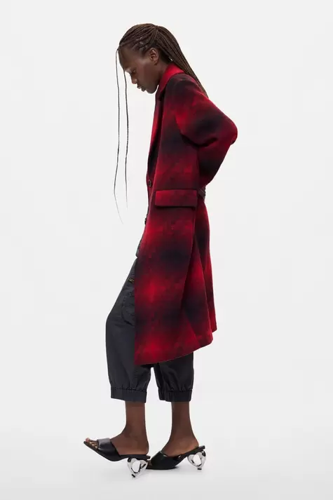 Long Checked Coat with wool