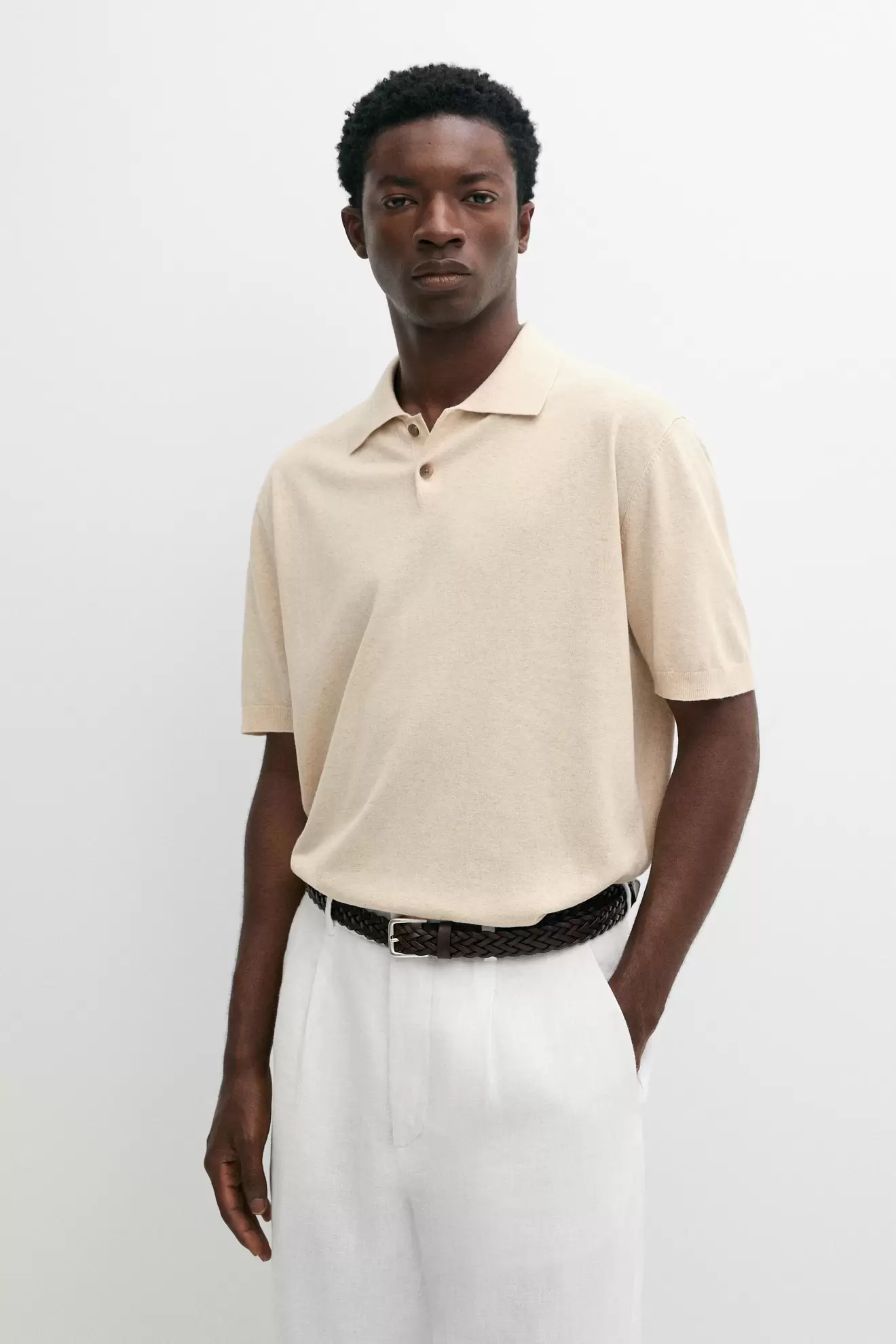 Cotton linen blend polo shirt